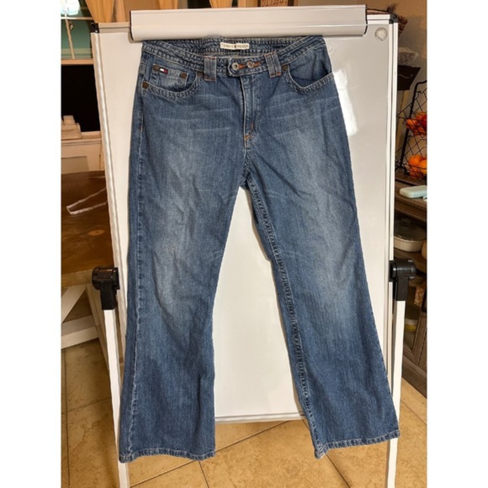 Tommy Hilfiger Flare Leg Jeans Orange Stitch Detail Denim Pants Y2K